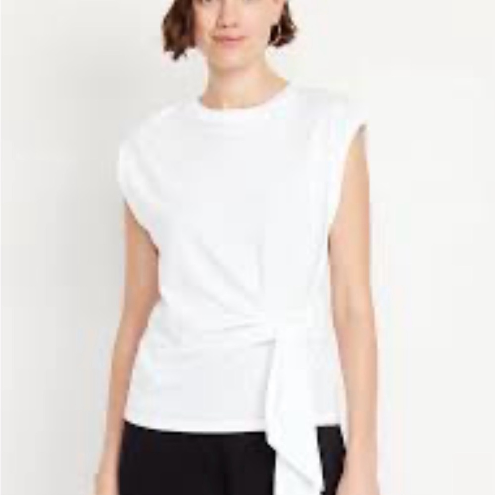 Old Navy White Sleeveless Tie-Front Tee